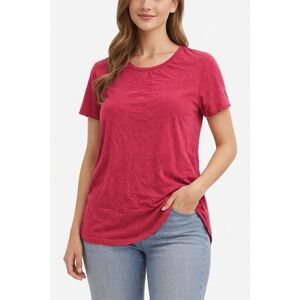 Zara Shirt Womens Medium Pink‎ Short Sleeve High Low Hem Crew Neck Tunic Tee